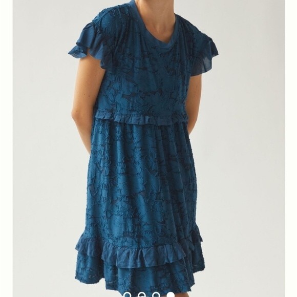 Anthropologie Ruffle Stretchy Knit Mini Dress - Picture 3 of 14